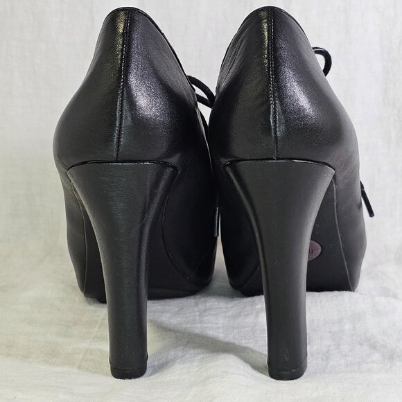 Me Too Lynessa Genuine Leather Chunky Platform Oxford Bootie Pumps 8 Black - Picture 6 of 14